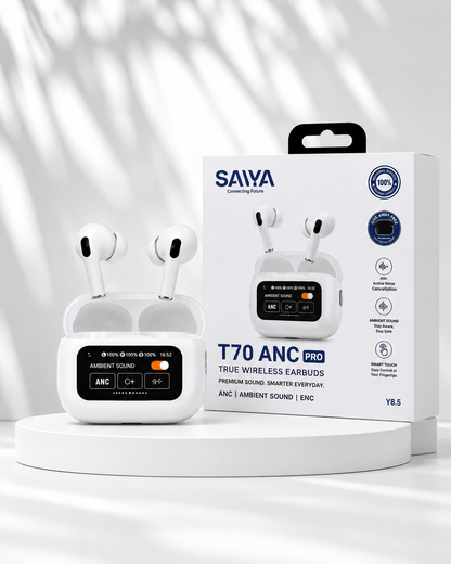 Saiya T70 Pro ANC Airpods With Touch Display Control Screen