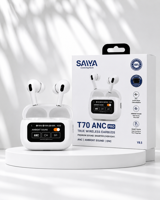 Saiya T70 Pro ANC Airpods With Touch Display Control Screen