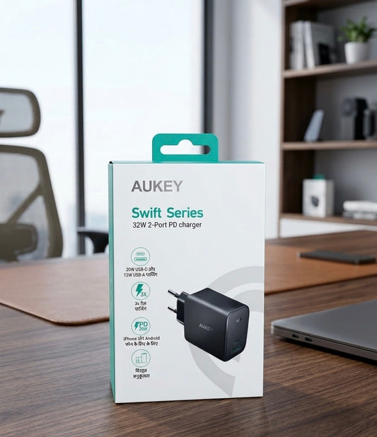 Aukey Swift Series 32W 2-Port Type-C & USB Charger With Cable